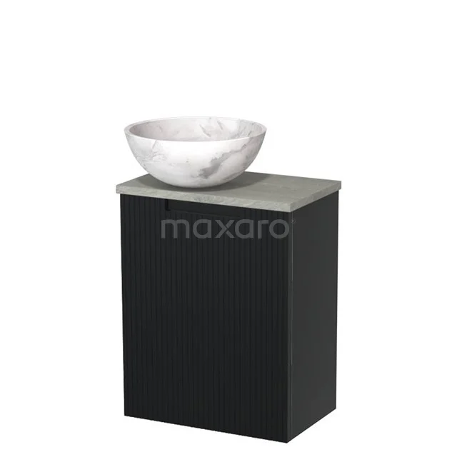 Toilet unit with countertop wash basin | 41 cm Matte black Line front White marble Natural stone worktop Grey oak worktop TMK10-15245