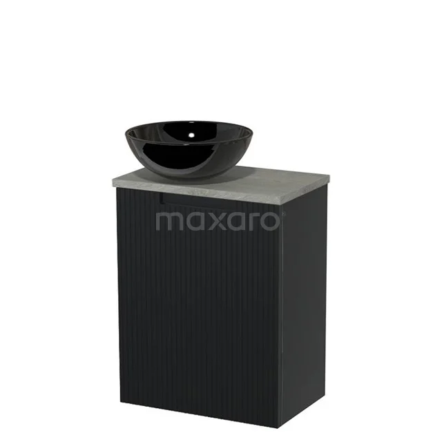 Toilet unit with countertop wash basin | 41 cm Matte black Line front Gloss black Ceramic basin Grey oak worktop TMK10-15248