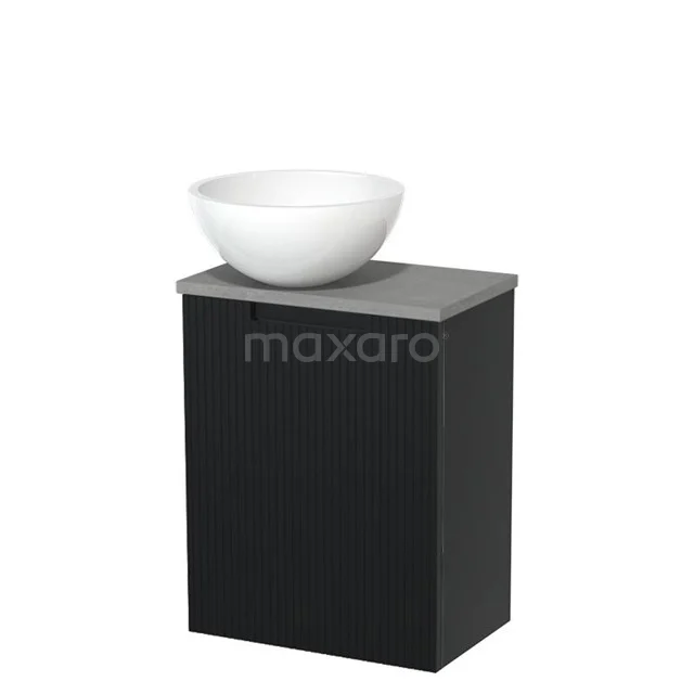 WC-Möbel mit Aufsatzwaschbecken | 41 cm Matt Schwarz Line Front Glänzend Weiß Mineralguss Aufsatzwaschbecken Hellgrauer Beton Platte TMK10-15252 WC-Möbel mit Aufsatzwaschbecken | 41 cm Matt Schwarz Line Front Glänzend Weiß Mineralguss Aufsatzwaschbecken Hellgrauer Beton Platte TMK10-15252