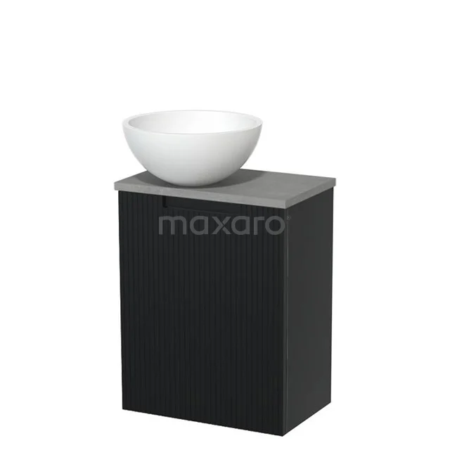 Toilet unit with countertop wash basin | 41 cm Matte black Line front Matte white Solid surface wash basin Light grey concrete worktop TMK10-15253