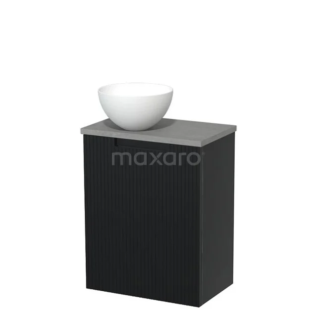 Toilet unit with countertop wash basin | 41 cm Matte black Line front Matte white Solid surface wash basin Light grey concrete worktop TMK10-15477