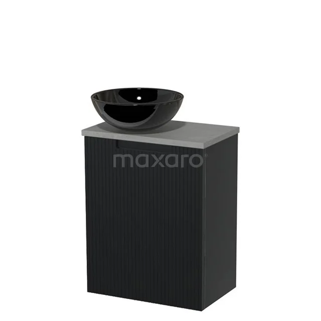 Toilet unit with countertop wash basin | 41 cm Matte black Line front Gloss black Ceramic countertop wash basin Light grey concrete fronts TMK10-15261