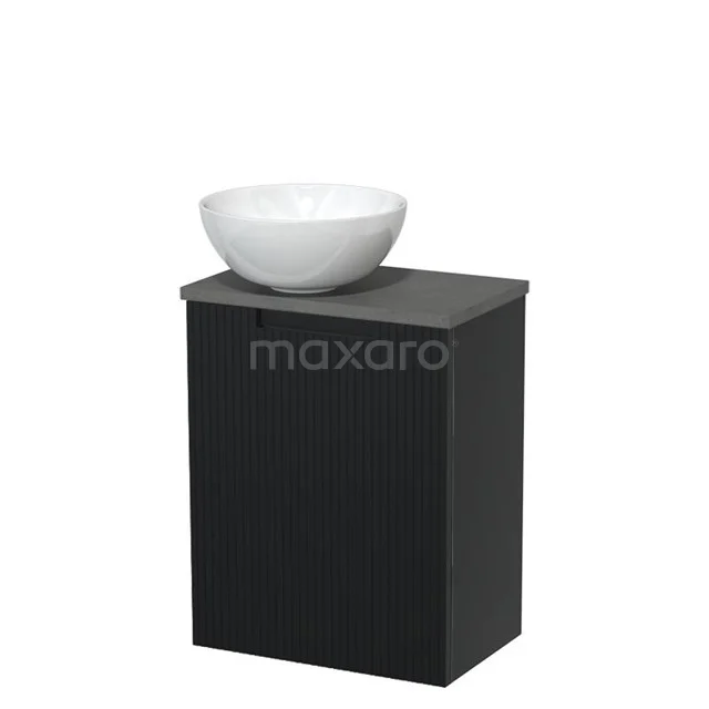 Toilet unit with countertop wash basin | 41 cm Matte black Line front Shiny white Ceramic wash basin Dark grey concrete worktop TMK10-15263