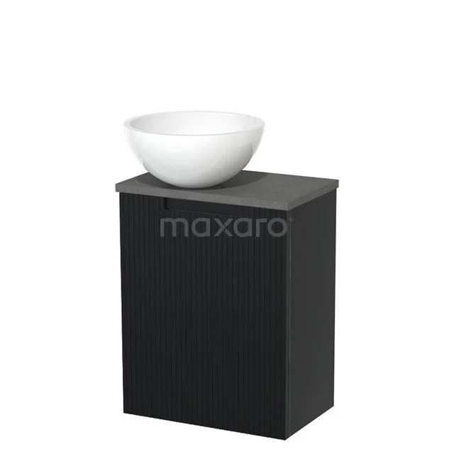 Toilet unit with countertop wash basin | 41 cm Matte black Line front Gloss white Mineral marble wash basin Dark grey concrete worktop TMK10-15486