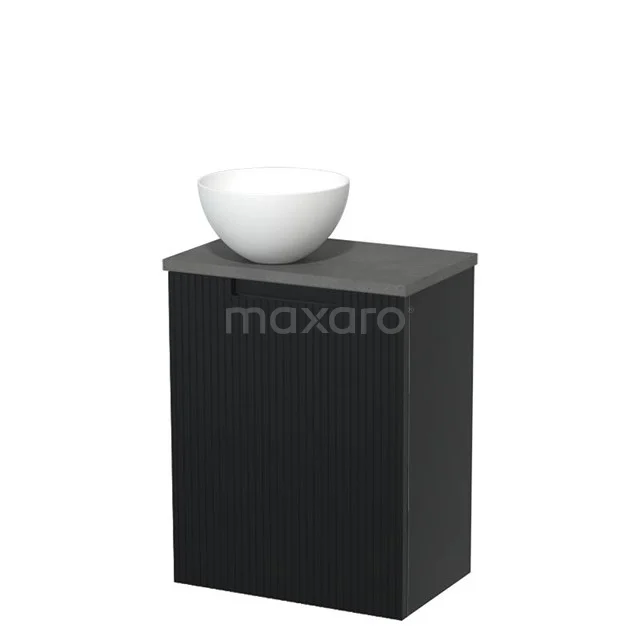 WC-Möbel mit Aufsatzwaschbecken | 41 cm Matt Schwarz Line Front Matt Weiß Solid Surface Aufsatzwaschbecken Dunkelgrauer Beton Platte TMK10-15490 WC-Möbel mit Aufsatzwaschbecken | 41 cm Matt Schwarz Line Front Matt Weiß Solid Surface Aufsatzwaschbecken Dunkelgrauer Beton Platte TMK10-15490