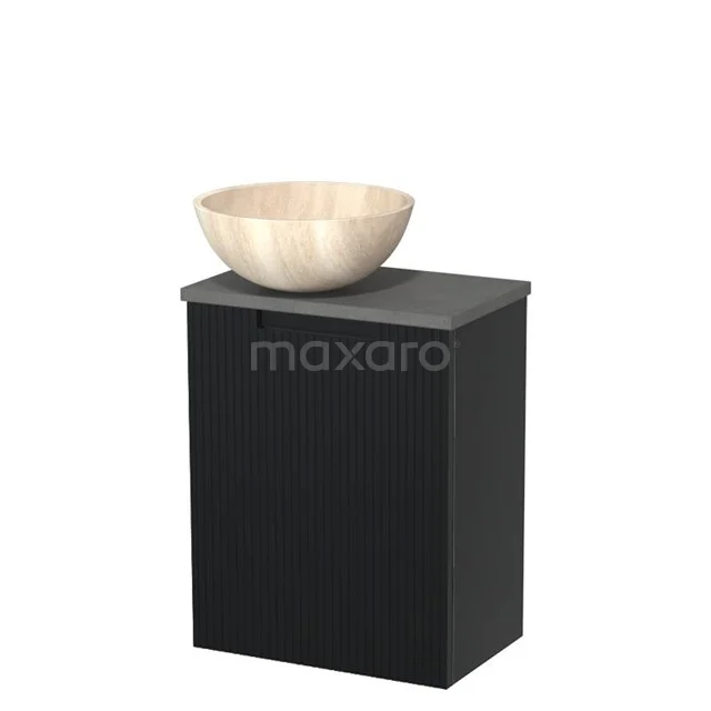 Toilet unit with countertop wash basin | 41 cm Matte black Line front Travertine Natural stone countertop wash basin Dark grey concrete worktop TMK10-15491