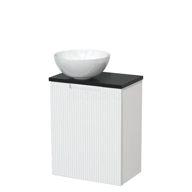 Toilet unit with countertop wash basin | 41 cm Matte white Front line Shiny white Ceramic countertop wash basin Matte black worktop TMK10-15718