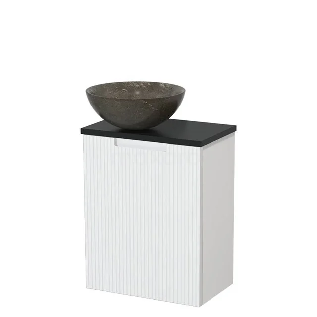 Toilet unit with countertop wash basin | 41 cm Matte white Front line Blue stone Natural stone countertop wash basin Matte black worktop TMK10-15719