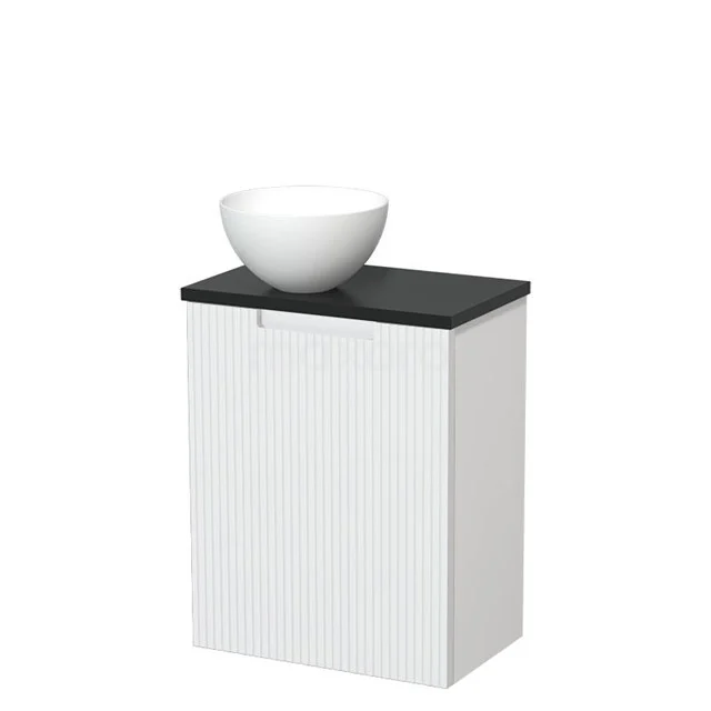 Toilet unit with countertop wash basin | 41 cm Matte white Line front Matte white Solid surface wash basin Matte black worktop TMK10-15503