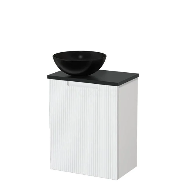 Toilet unit with countertop wash basin | 41 cm Matte white Line front Matte white Ceramic countertop wash basin Matte black worktop TMK10-15730