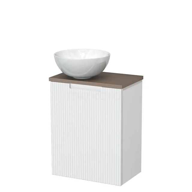 Toiletmeubel met waskom | 41 cm Mat wit Lijn front Glanzend wit Keramiek waskom Taupe blad TMK10-15510