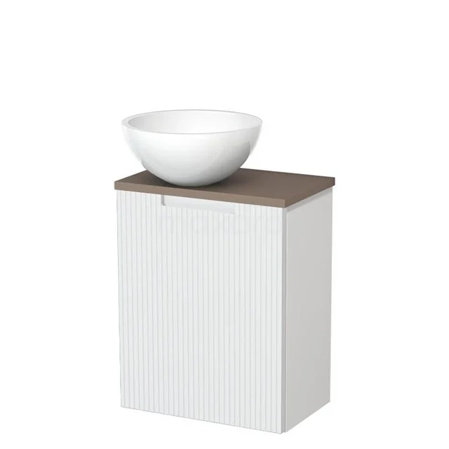 Toiletmeubel met waskom | 41 cm Mat wit Lijn front Glanzend wit Mineraalmarmer waskom Taupe blad TMK10-15512