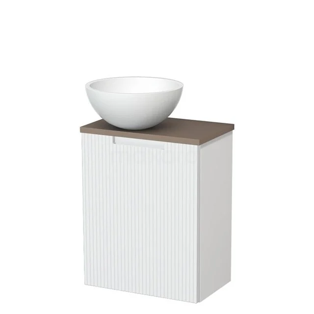 Toiletmeubel met waskom | 41 cm Mat wit Lijn front Mat wit Solid surface waskom Taupe blad TMK10-15513