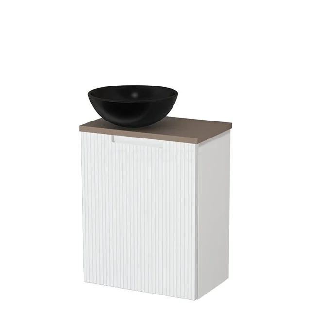 Toilet unit with countertop wash basin | 41 cm Matte white Line front Matte black Ceramic countertop wash basin Taupe worktop TMK10-15743