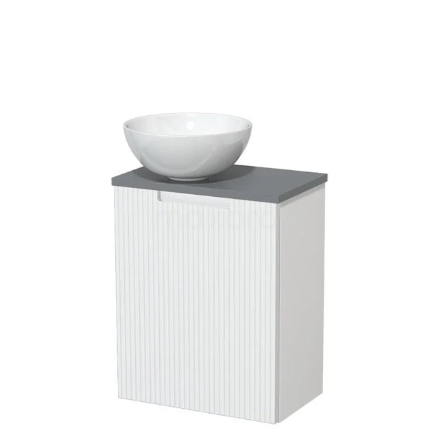 Toilet unit with countertop wash basin | 41 cm Matte white Line front Gloss white Ceramic countertop wash basin Mid grey worktop TMK10-15744