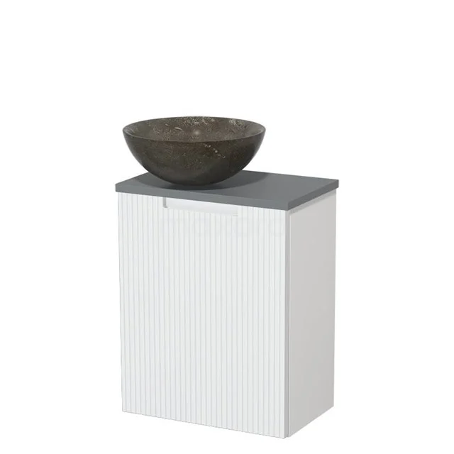 Toiletmeubel met waskom | 41 cm Mat wit Lijn front Blue stone Natuursteen waskom Middengrijs blad TMK10-15745