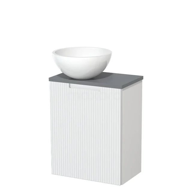 Toilet unit with countertop wash basin | 41 cm Matte white Line front Gloss white Mineral marble countertop wash basin Mid grey worktop TMK10-15525
