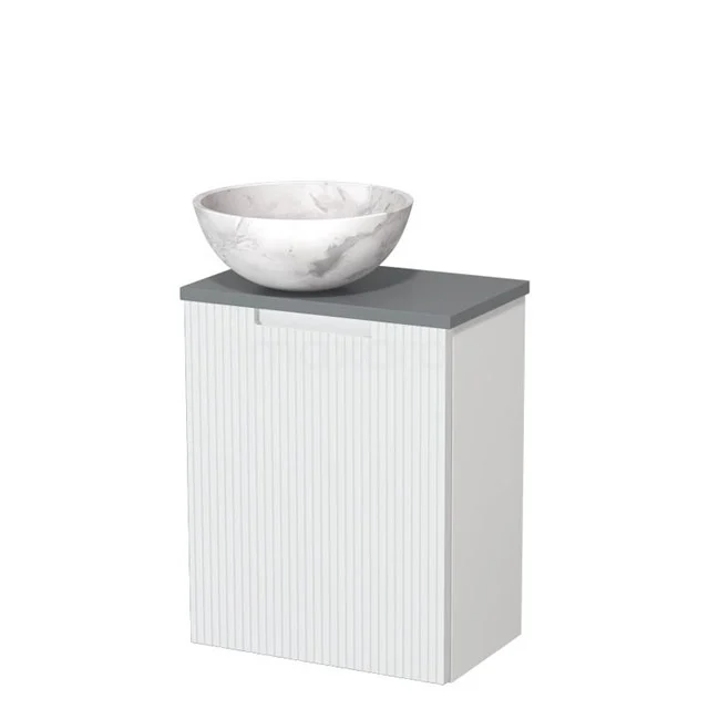 Toilet unit with countertop wash basin | 41 cm Matte white Line front White marble Natural stone countertop wash basin Mid grey worktop TMK10-15531