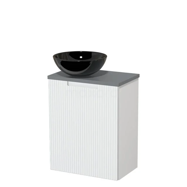 Toilet unit with countertop wash basin | 41 cm Matte white Line front Gloss black Ceramic countertop wash basin Mid grey worktop TMK10-15534