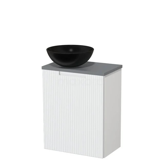 Toilet unit with countertop wash basin | 41 cm Matte white Line front Matte black Ceramic countertop wash basin Mid grey worktop TMK10-15756
