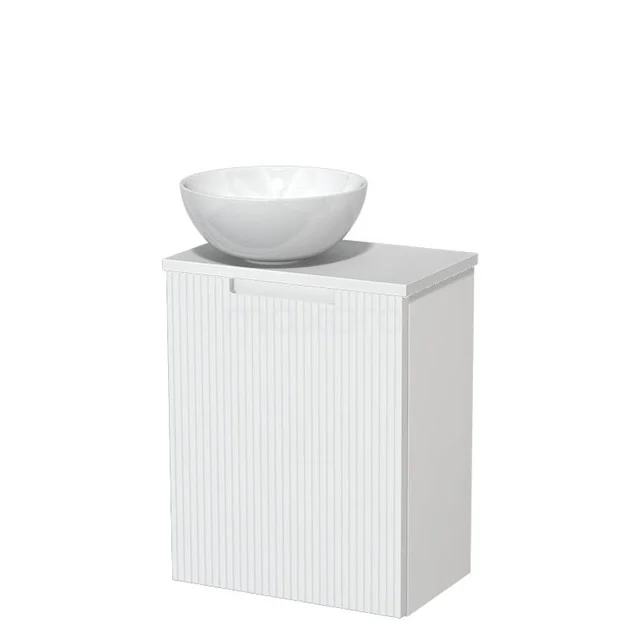 Toiletmeubel met waskom | 41 cm Mat wit Lijn front Glanzend wit Keramiek waskom Hoogglans wit blad TMK10-15536