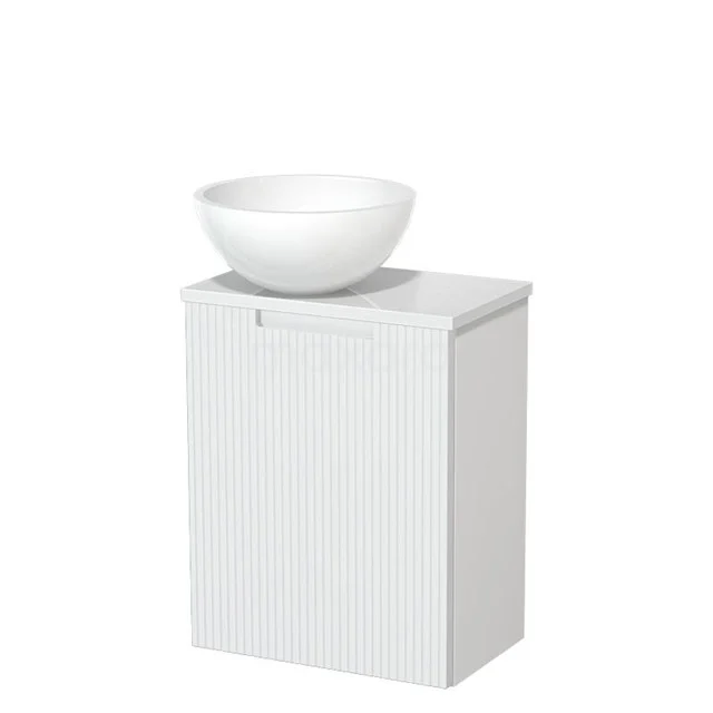 Toilet unit with countertop wash basin | 41 cm Matte white Line front Gloss white Mineral marble countertop wash basin High-gloss white worktop TMK10-15538