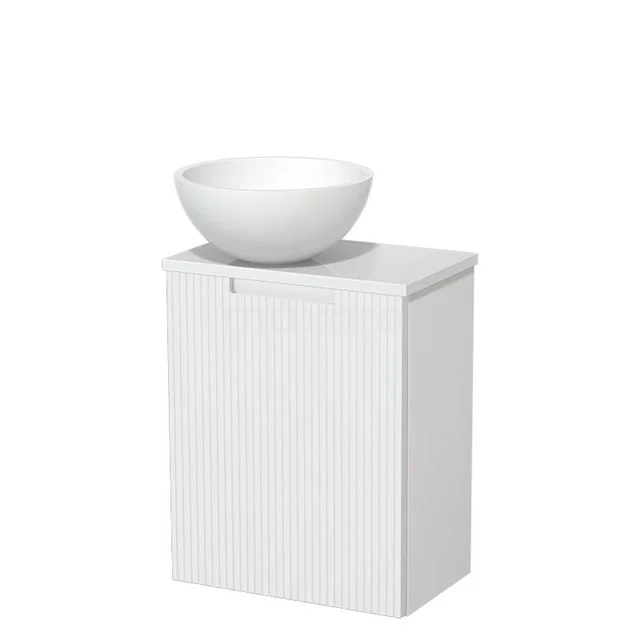 Toiletmeubel met waskom | 41 cm Mat wit Lijn front Mat wit Solid surface waskom Hoogglans wit blad TMK10-15539