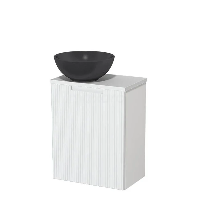 Toilet unit with countertop wash basin | 41 cm Matte white Line front Matte black Quartz wash basin High-gloss white worktop TMK10-15761