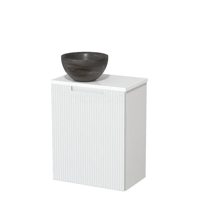 Toilet unit with countertop wash basin | 41 cm Matte white Line front Blue stone Natural stone countertop wash basin High-gloss white worktop TMK10-15762