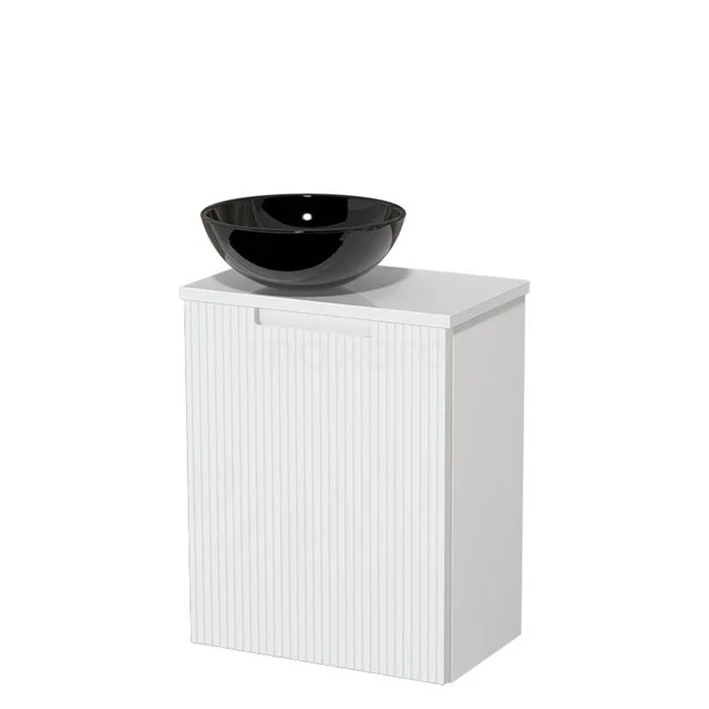 Toilet unit with countertop wash basin | 41 cm Matte white Line front Gloss black Ceramic basin High-gloss white worktop TMK10-15768