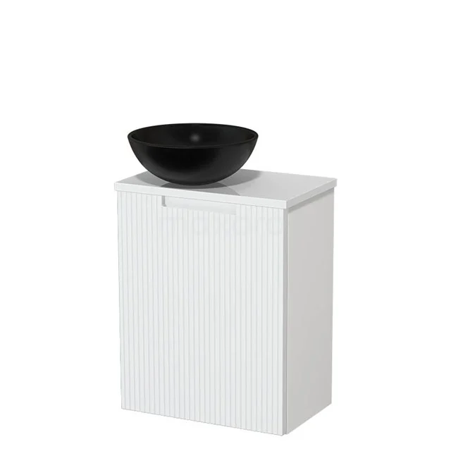 Toilet unit with countertop wash basin | 41 cm Matte white Line front Matte black Ceramic basin High-gloss white worktop TMK10-15769