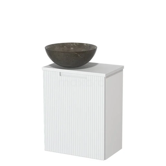 Toiletmeubel met waskom | 41 cm Mat wit Lijn front Blue stone Natuursteen waskom Mat wit blad TMK10-15550