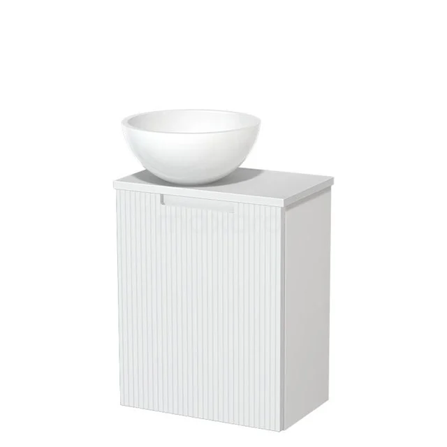 WC-Möbel mit Aufsatzwaschbecken | 41 cm Matt Weiß Front Line Glänzend Weiß Mineralguss Aufsatzwaschbecken Matt Weiß Platte TMK10-15551