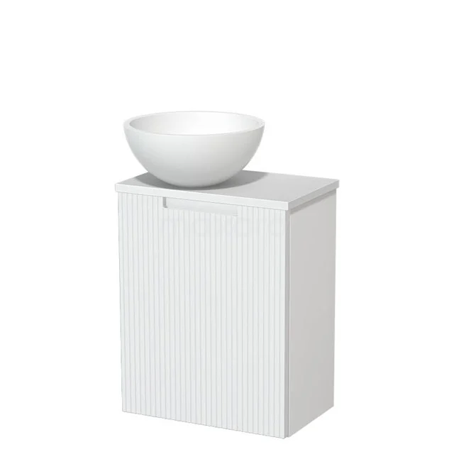 WC-Möbel mit Aufsatzwaschbecken | 41 cm Matt Weiß Line Front Matt Weiß Aufsatzwaschbecken Matt Weiß Platte TMK10-15552