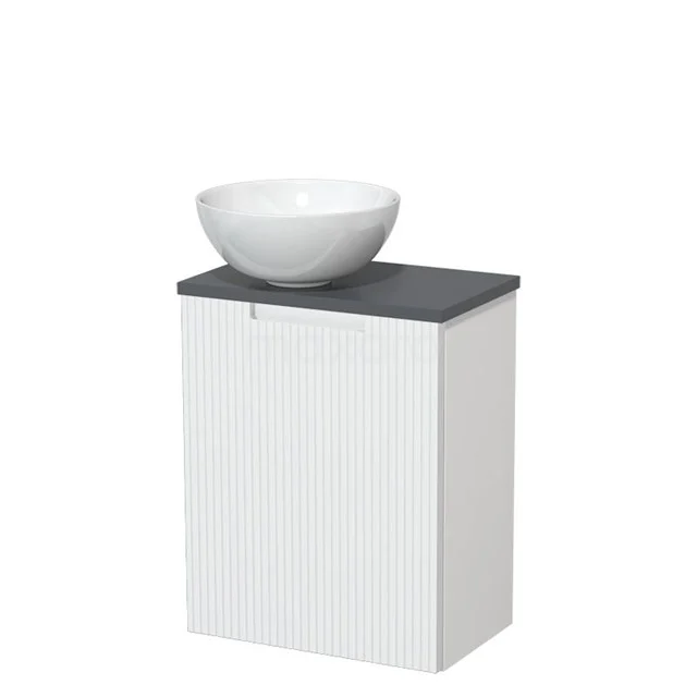 Toilet unit with wash basin | 41 cm Matte white Line front Glossy white Ceramic countertop wash basin Dark grey worktop TMK10-15562