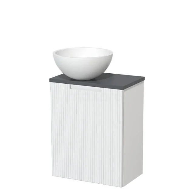 Toilet unit with countertop wash basin | 41 cm Matte white Line front Matte white Solid surface wash basin Dark grey worktop TMK10-15565