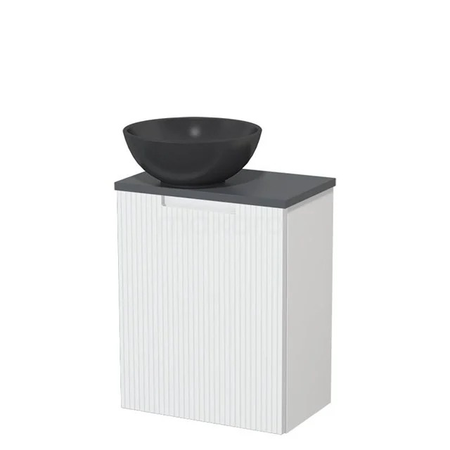 Toilet unit with countertop wash basin | 41 cm Matte white Line front Matte black Quartz countertop wash basin Dark grey worktop TMK10-15787