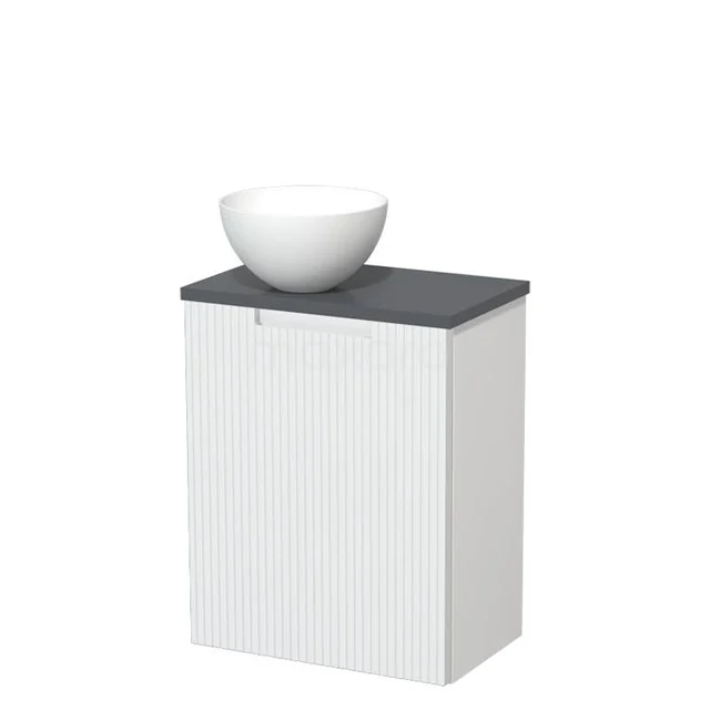 Toilet unit with countertop wash basin | 41 cm Matte white Line front Matte white Solid surface wash basin Dark grey worktop TMK10-15789