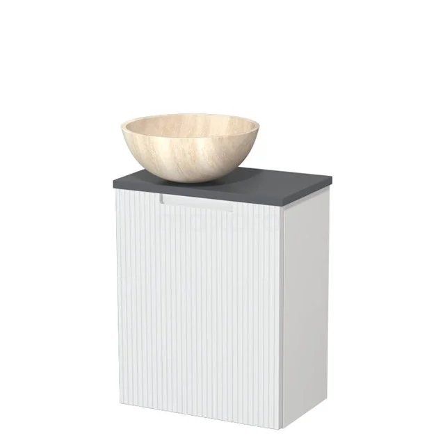 Toilet unit with countertop wash basin | 41 cm Matte white Front line Travertine Natural stone countertop wash basin Dark grey worktop TMK10-15790