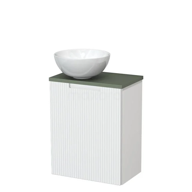 Toilet unit with wash basin | 41 cm Matte white Line front Gloss white Ceramic countertop wash basin Sage green worktop TMK10-15809