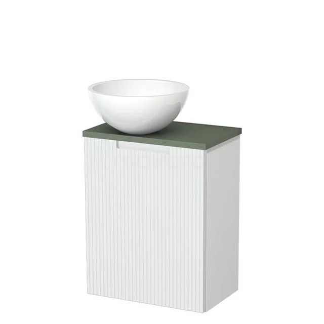 Toilet unit with wash basin | 41 cm Matte white Line front Gloss white Mineral marble countertop wash basin Sage green worktop TMK10-15811