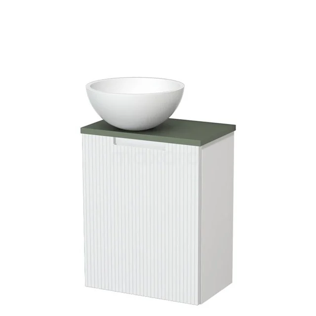 Toiletmeubel met waskom | 41 cm Mat wit Lijn front Mat wit Solid surface waskom Saliegroen blad TMK10-15591