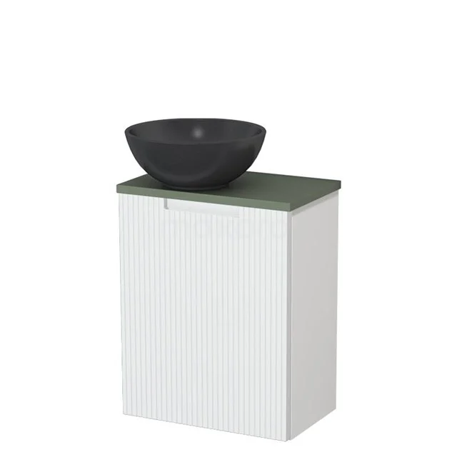 Toilet unit with countertop wash basin | 41 cm Matte white Line front Matte black Quartz countertop wash basin Sage green worktop TMK10-15813