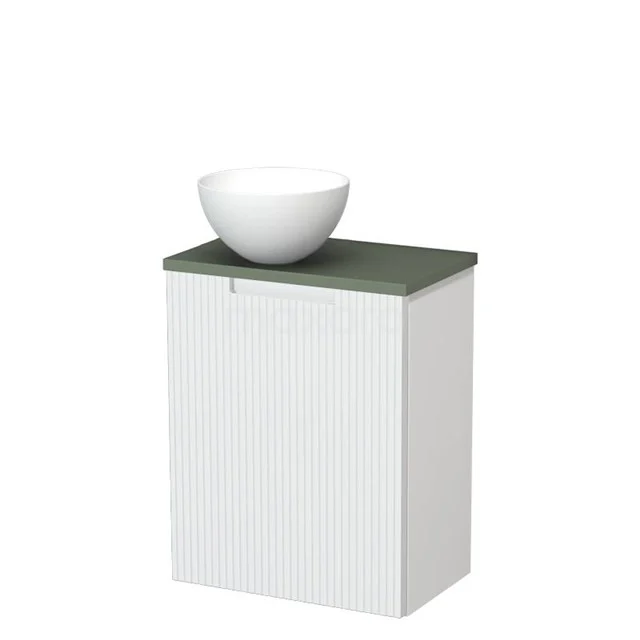 Toilet unit with countertop wash basin | 41 cm Matte white Line front Matte white Solidtop wash basin Sage green worktop TMK10-15815