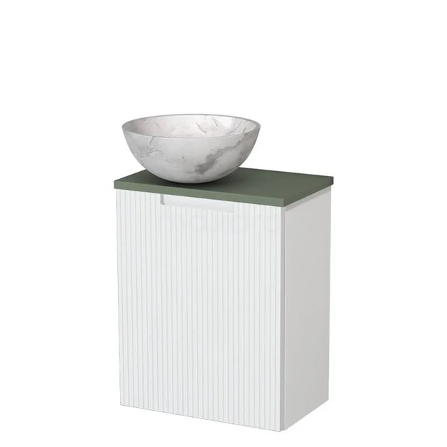 Toilet unit with wash basin | 41 cm Matte white Line front White marble Natural stone countertop wash basin Sage green worktop TMK10-15596