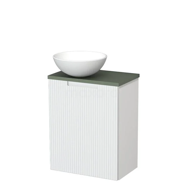 Toilet unit with countertop wash basin | 41 cm Matte white Line front Matte white Ceramic countertop wash basin Sage green worktop TMK10-15819