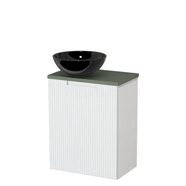 Toilet unit with countertop wash basin | 41 cm Matte white Line front Gloss black Ceramic countertop wash basin Sage green worktop TMK10-15820