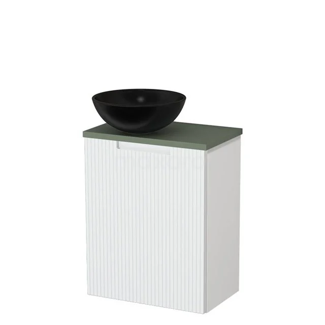 Toilet unit with countertop wash basin | 41 cm Matte white Line front Matte black Ceramic countertop wash basin Sage green worktop TMK10-15821