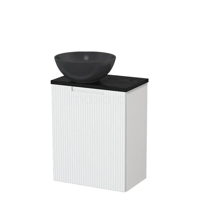 Toilet unit with countertop wash basin | 41 cm Matte white Line front Matte black Quartz wash basin Black oak worktop TMK10-15605