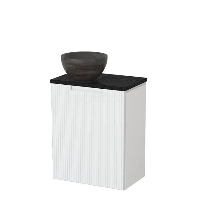 Toilet unit with countertop wash basin | 41 cm Matte white Line front Blue stone Natural stone Countertop wash basin Black oak worktop TMK10-15827